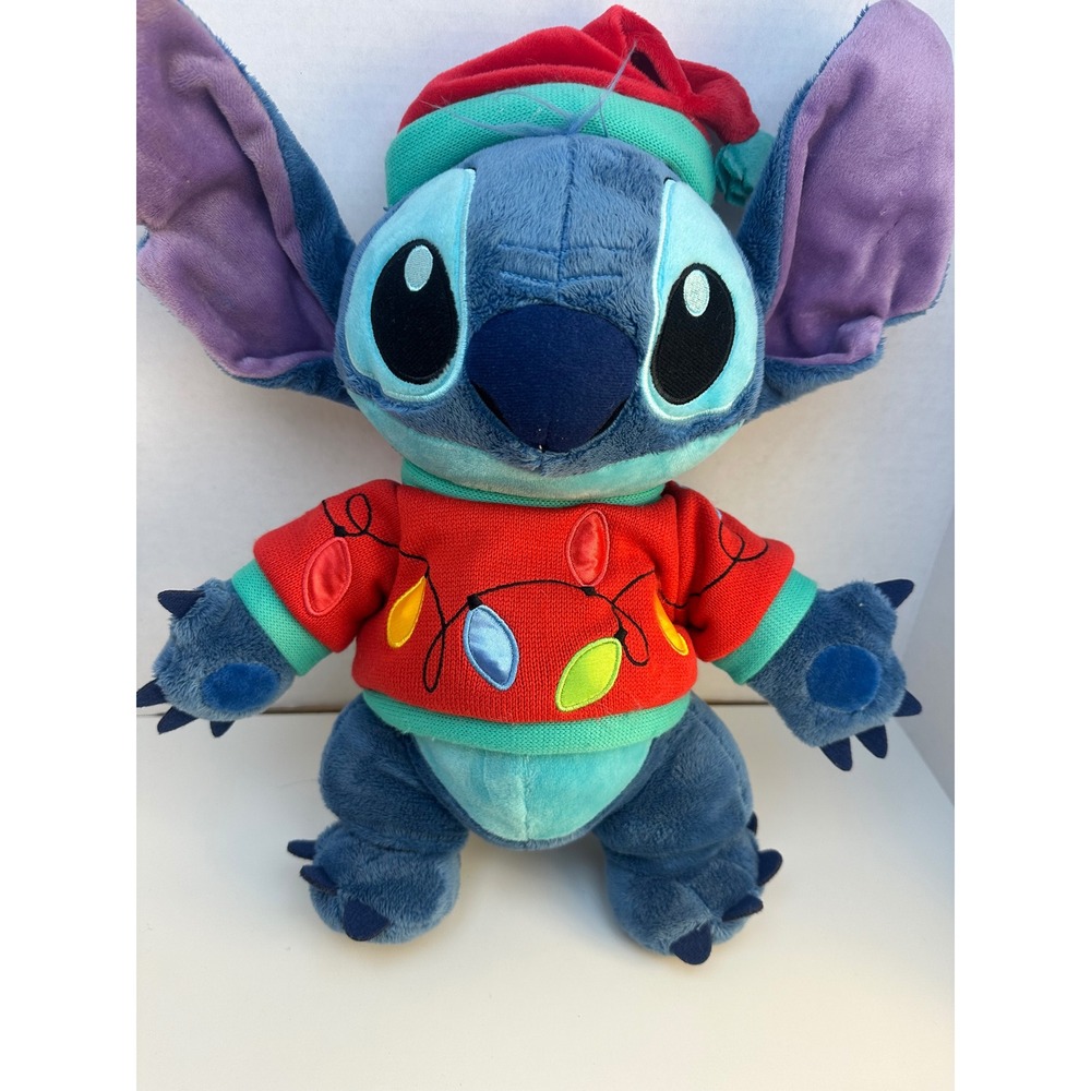Disney Lilo & Stitch Christmas Plush Stitch in Santa Hat and Light Sweater 15"